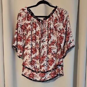Floral Women's Top - Red and Black
